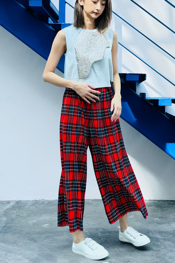 LUNAR 2024 LP01 || RED CHECKS PLEATED TROUSERS