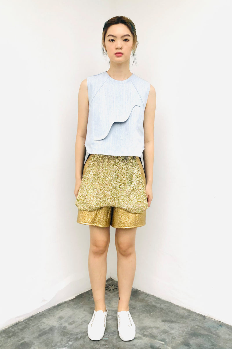 S17 SP01C || GOLD SHORTS WITH GLITTER FLAP