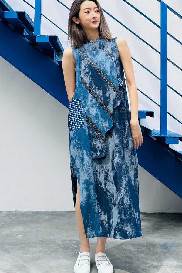 LUNAR 2024 DD03A  || DENIM 'CHEONGSAM' MAXI DRESS