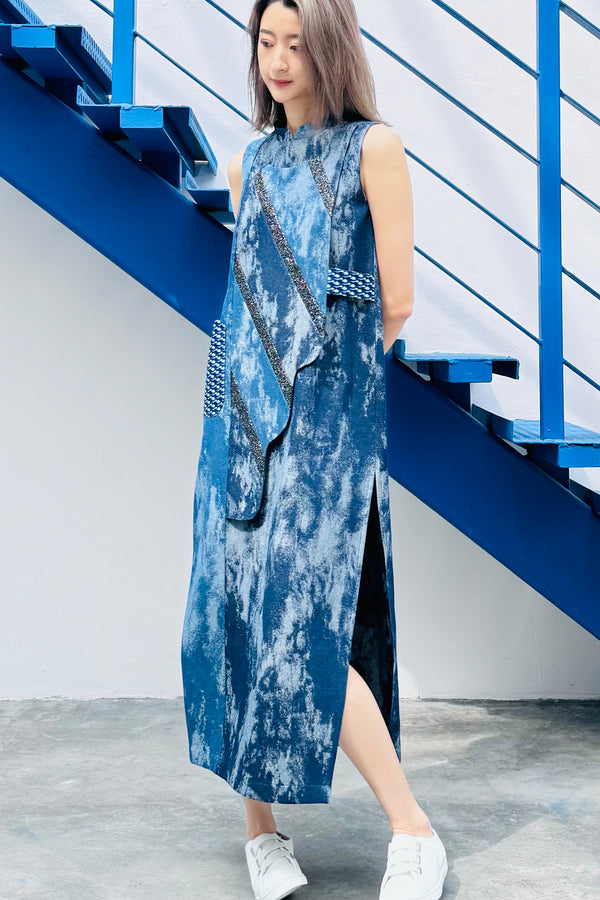 LUNAR 2024 DD03A  || DENIM 'CHEONGSAM' MAXI DRESS