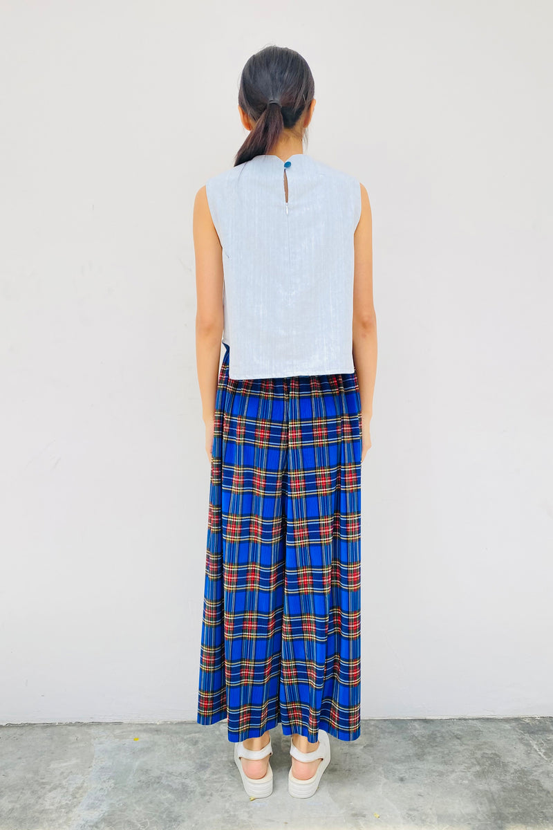 S18 LP01A || ROYAL BLUE CHECKS PLEATED TROUSERS