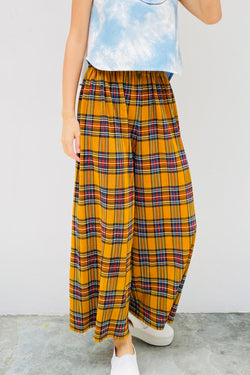 S18 LP01B || MUSTARD CHECKS PLEATED TROUSERS