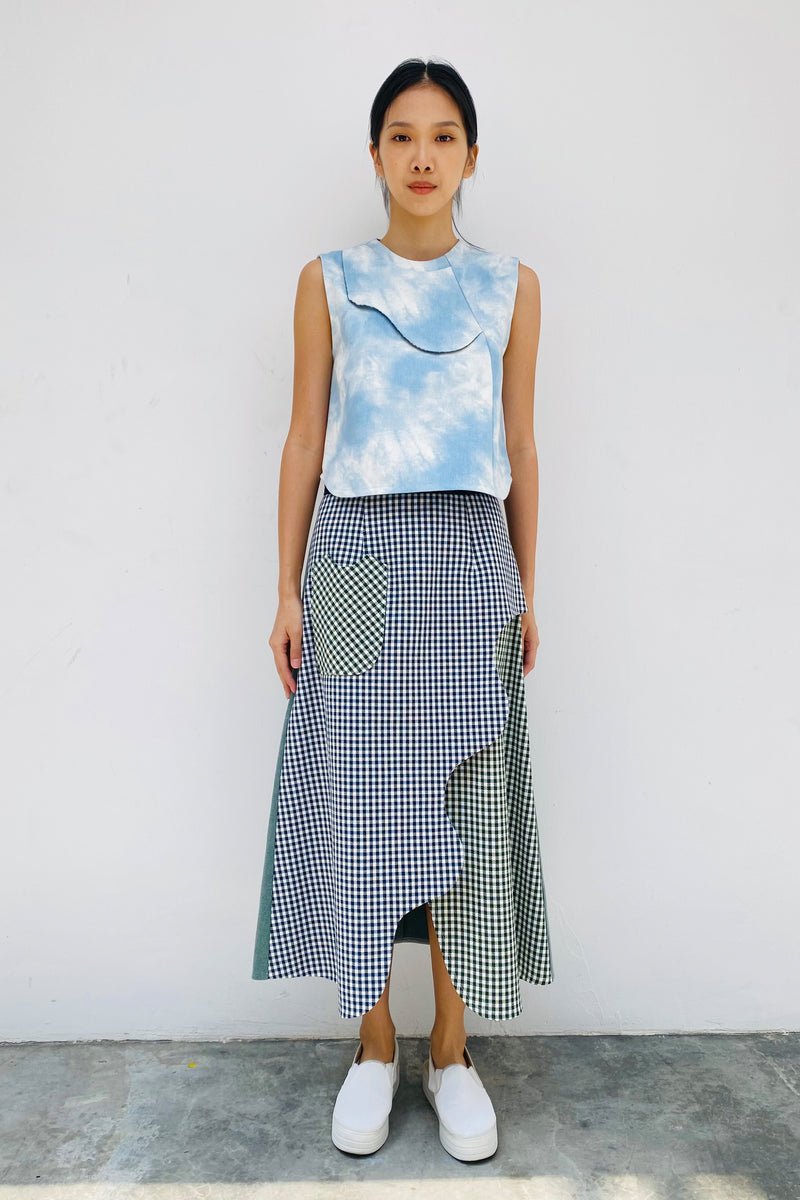 S18 SK04A || CHECKS RIPPLE SKIRT