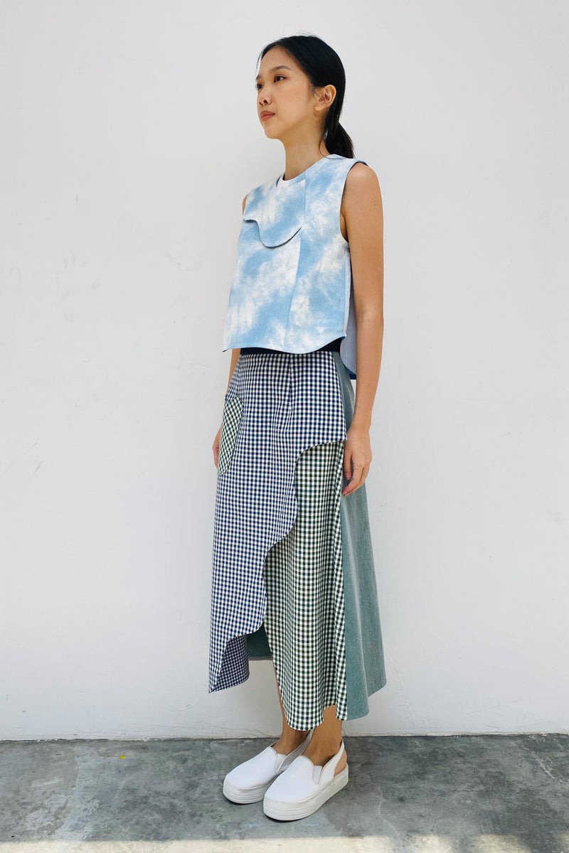 S18 SK04A || CHECKS RIPPLE SKIRT