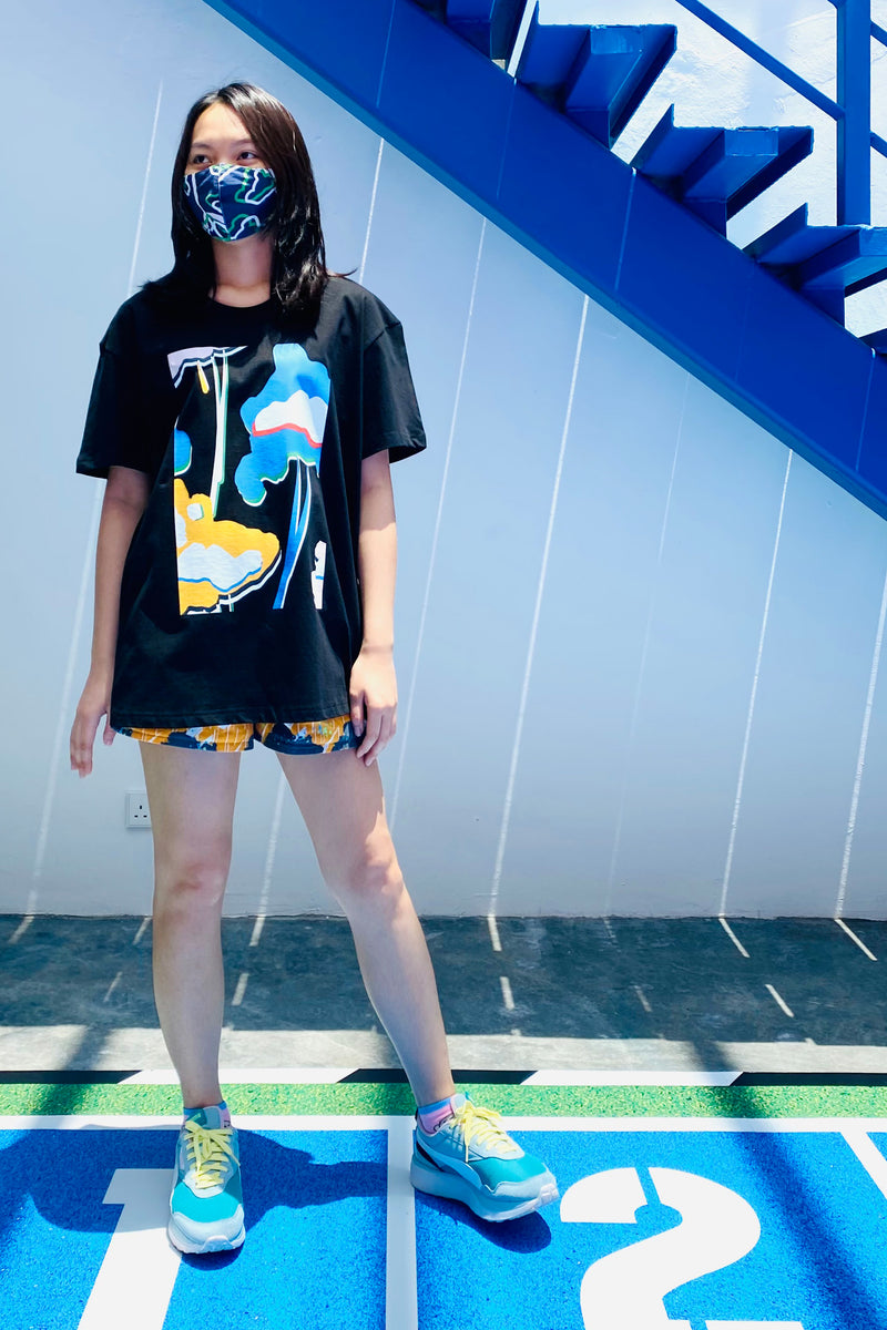 CG UNISEX TEE 01 || FUWA FUWA IN BLACK - BLUE